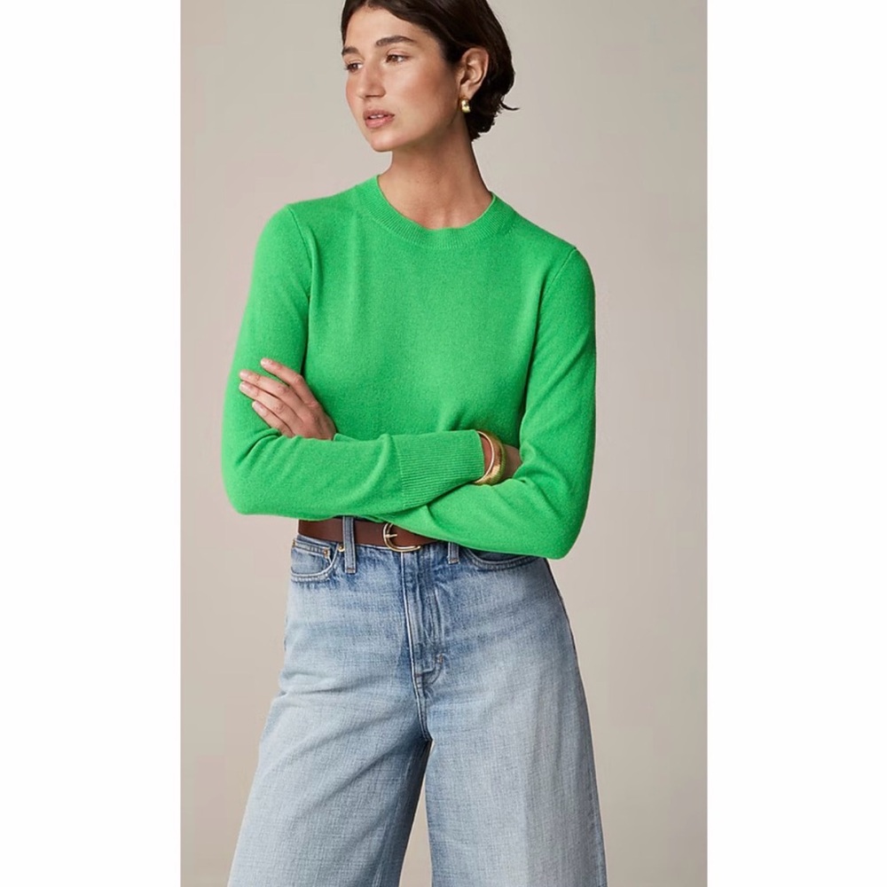 J. Crew Cashmere Classic Fit Crew Neck Sweater - Vintage Lime